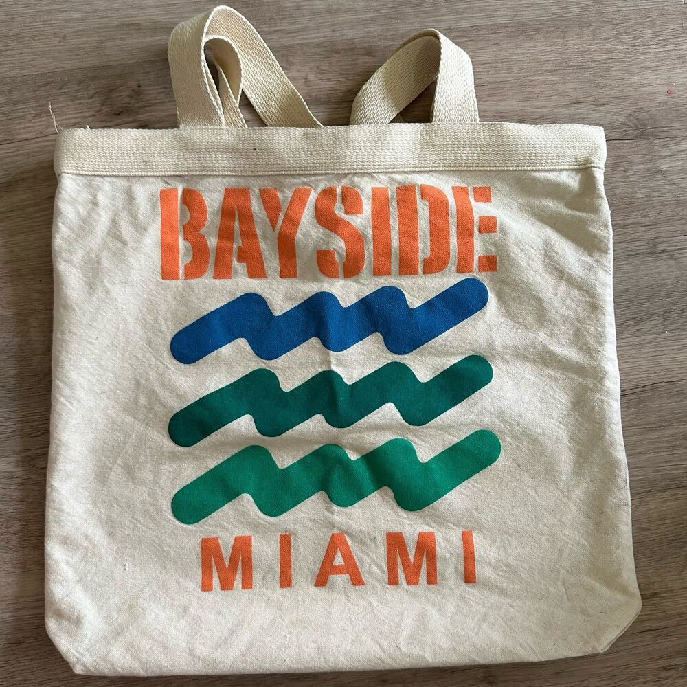 Vintage Bayside Miami Graphic Print Zip Top Canvas Tote Bag Paco’s Cancun Tag
